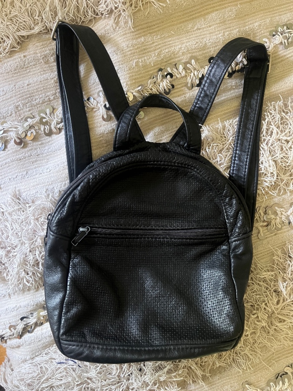 Black Leather Backpack with Perforated Leather